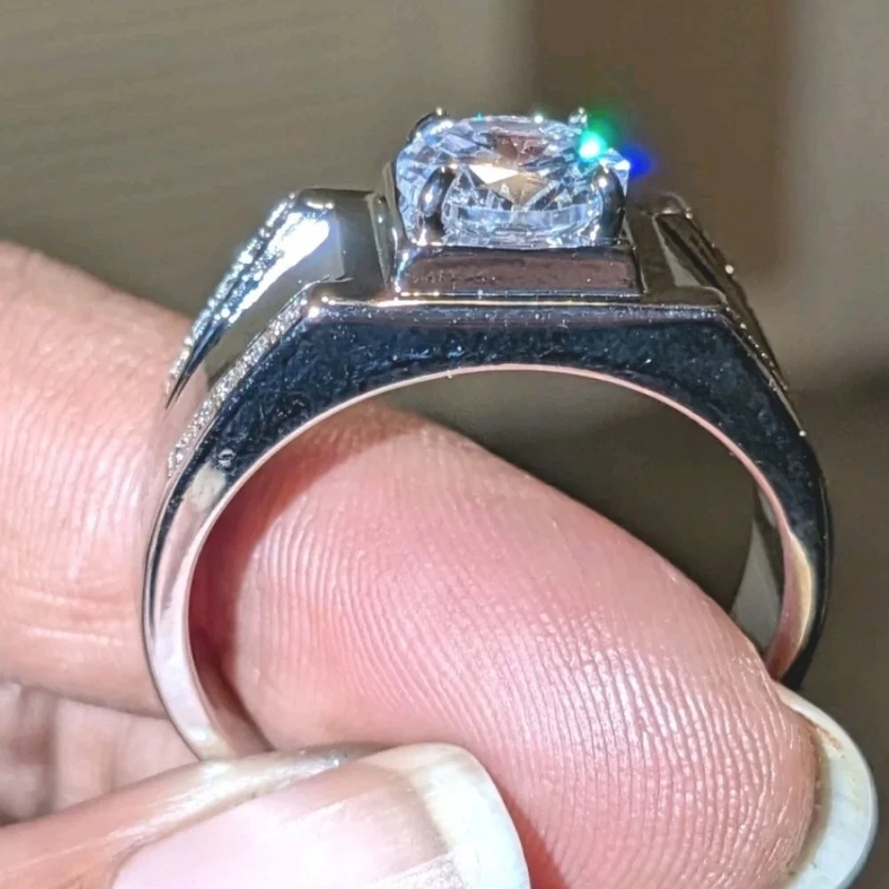 Men's Wedding Ring 14K White Gold Plated Round Cut Simulated Diamond Sz12